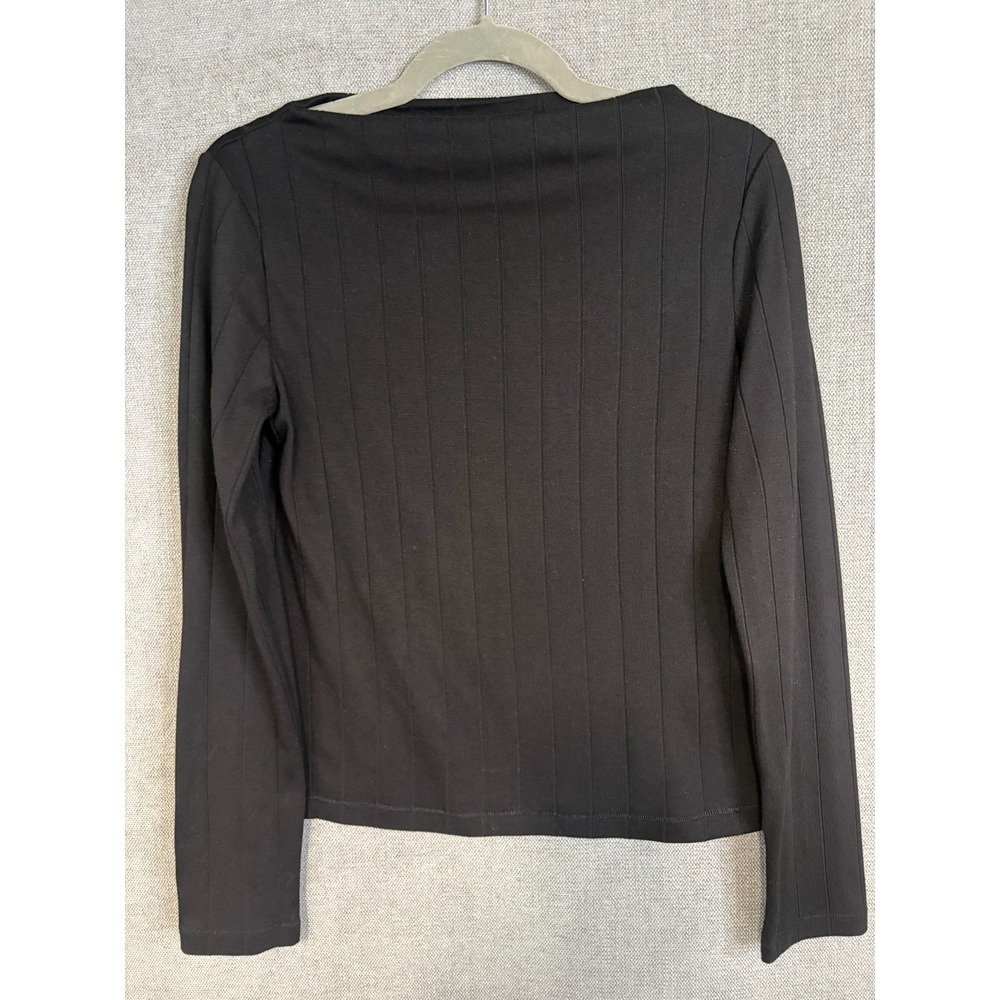 Jason Wu Top Womens Medium Black Ribbed Knit Boat Neck Long Sleeve Quiet Luxury